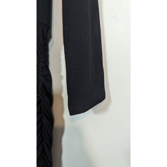 Torrid Black Ruched Bodycon Dress 1X Midi V-Neck 3/4 Sleeve Stretchy Plus Size - Picture 3 of 8